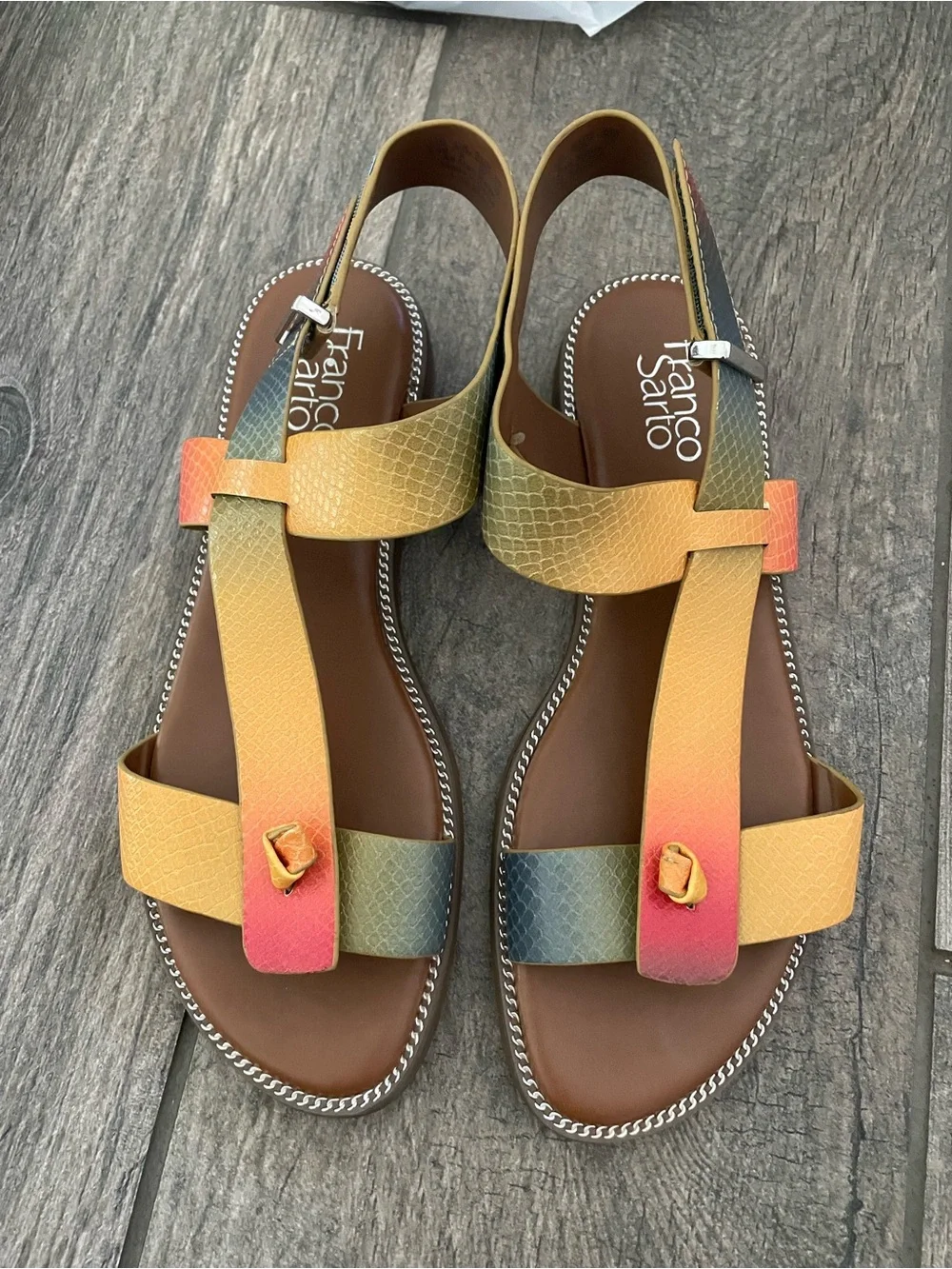 Franco Sarto Gradient Orange Yellow Green Leather Slingback Sandals